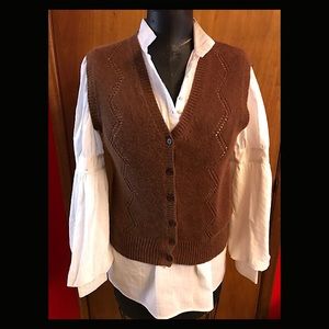 Vintage Cocoa Knit Button Front Vest Silk Blend S